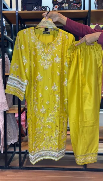 Pakistani Original Hayat’s Embroidered Stitched Cotton 3Pcs _ Mustard 